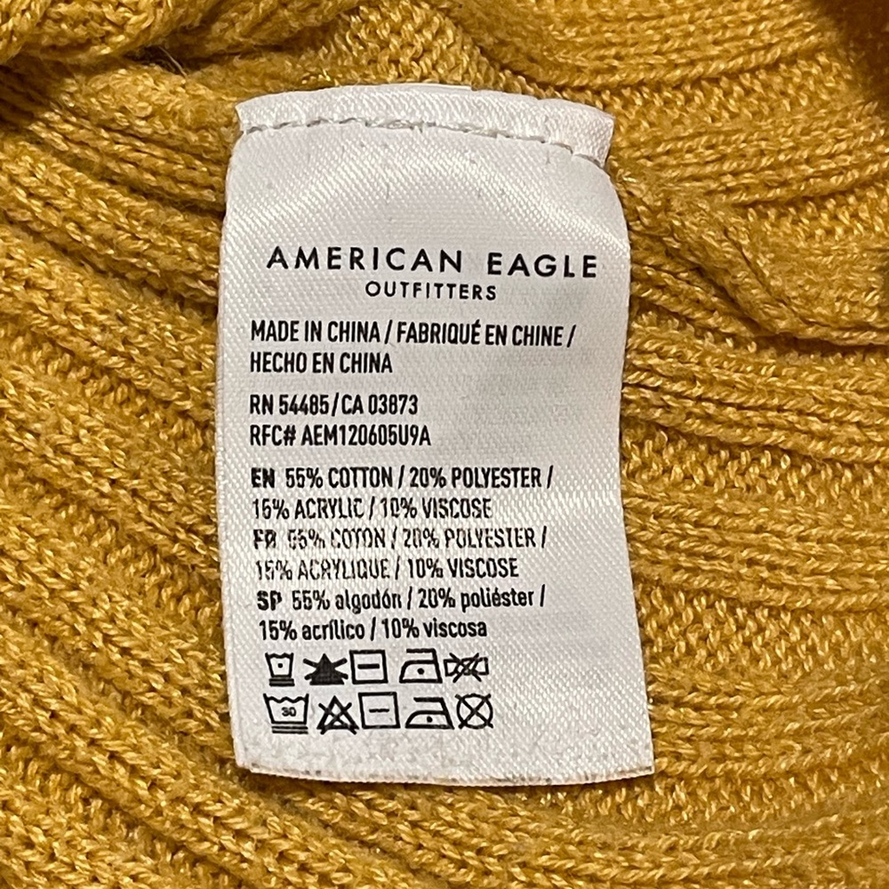 American Eagle 70s Boho Chic Sz Large Button Front Yellow Ribbed Sweater Crop - Picture 9 of 13